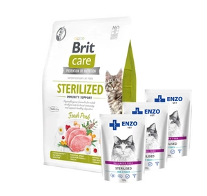 BRIT Care Cat Grain-Free Sterilized Immunity Support 7kg + ENZO VET Sterilizuota su veršiena padaže 3x100g