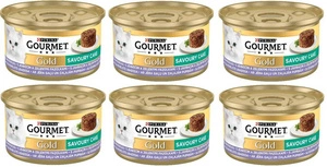 Purina Gourmet Gold Pikantiškas pyragas su ėriena ir šparaginėmis pupelėmis 6x85g