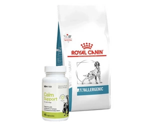ROYAL CANIN Anallergenic AN18 8kg + LAB-V Calm Support - streso ir elgesio sutrikimų simptomų palaikymas 45 kapsulės