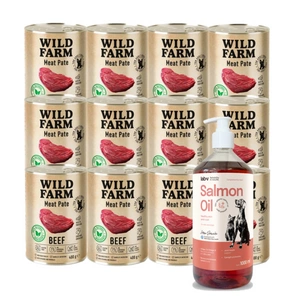 Wild Farm Pate Beef 12x400g ėdalas šunims be glitimo + LAB V Lašišų aliejus šunims ir katėms 1000ml