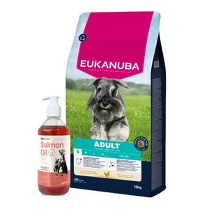 EUKANUBA Adult Small Breed Chicken 15kg + LAB V Lašišų aliejus šunims ir katėms 500ml