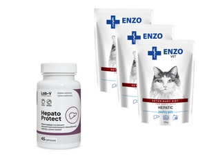 ENZO VET Hepatinis paukštienos paštetas katėms 3x100g + LAB-V Hepato Protect 45 kapsulės