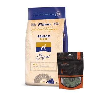 FITMIN Maxi Senior 12kg + FITMIN Dantų skanėstas šunims su jūros dumbliais 70g