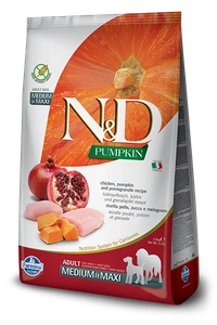 Farmina N&D Pumpkin Grain Free šunims VIKIS IR POMEGRANATAI ADULT MEDIUM & MAXI 12kg  + kamuolys