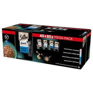 SHEBA Sauce Collection Fish Flavours Sachets 40x85 g - visavertis drėgnas maistas suaugusioms katėms, su padažu