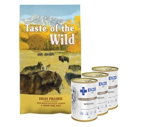 TASTE OF THE WILD High Prairie 12,2kg + 3x ENZO VET Žarnyno dieta šunims su ėriena 400g