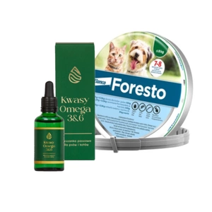 ELANCO Foresto Antkaklis katėms ir šunims sveriantiems mažiau nei 8kg + LAB-V Omega 3 ir 6 riebalų rūgštys bendrai šunų ir kačių sveikatos, kailio ir odos būklei gerinti 100ml