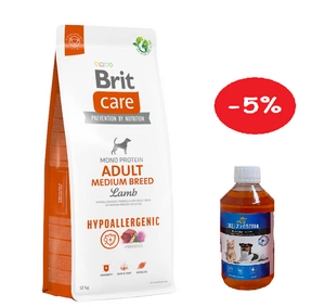 BRIT CARE Dog Hypoallergenic Adult Medium Breed Lamb 12kg + LAB V Lašišų aliejus šunims ir katėms 500ml 5% PIGIAU