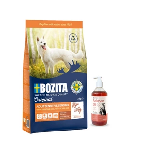 BOZITA Original Adult Sensitive Skin & Coat Salmon 3kg + LAB V Lašišų aliejus šunims ir katėms 500m