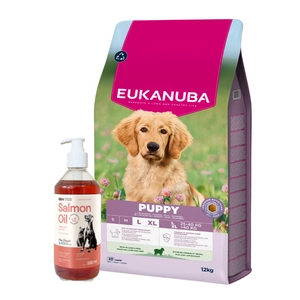 EUKANUBA Puppy&Junior Lamb&Rice Large Breeds 12kg + LAB V Lašišų aliejus šunims ir katėms 500ml