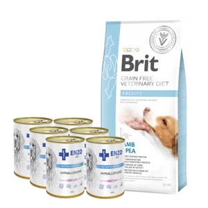 Brit GF veterinary diets dog Obesity 12 kg + ENZO VET Hipoalerginė dieta su triušiena šunims 6x400g