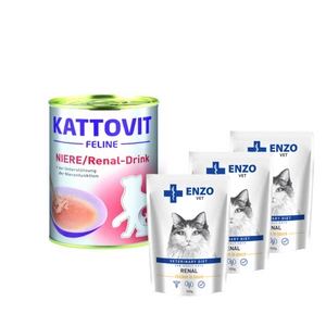 Kattovit Drink Niere/Renal chicken 135ml skardinė + ENZO VET Renal su vištiena padaže katėms 3x100g