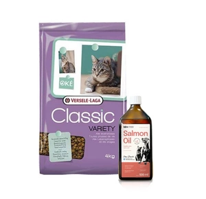VERSELE-LAGA Classic Cat Variety 4kg + Lab-V 100% lašišų aliejus įvairaus amžiaus šunims ir katėms 500ml šalto spaudimo