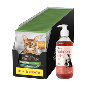 Purina Pro Plan Sterilizuota su vištiena katėms 26x85g + LAB V Lašišų aliejus šunims ir katėms 500m