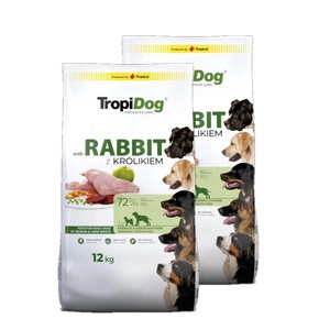 TROPIDOG Premium Premium Adult vidutinių ir didelių veislių šunys, turtingi triušiena ir ryžiais 2x12kg