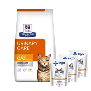 HILL'S PD Prescription Diet Feline c/d Multicare Chicken 3kg + ENZO VET šlapalas su jautiena želė katėms 3x100g