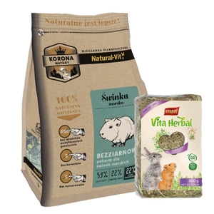KORONA NATURY Natural-Vit maistas jūrų kiaulytėms 750g + VITAPOL Šienas stambiems graužikams 800g