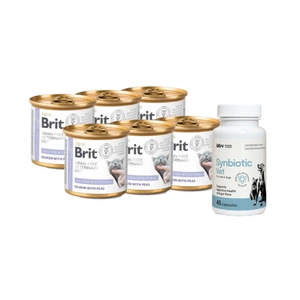 Brit gf veterinary diets cat Gastrointestinal 6x200g + LAB-V Synbiotic Vet - virškinamojo trakto sveikata ir žarnyno mikroflora šunims ir katėms 45 kapsulės
