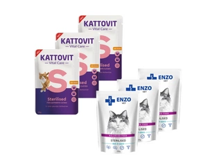 Kattovit Vital Care Sterilised 3x85g + ENZO VET Sterilizuota su veršiena padaže 3x100g