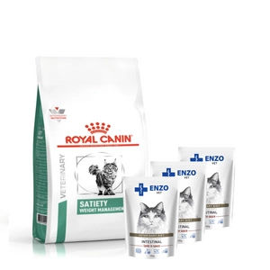 ROYAL CANIN Satiety Support Weight Management SAT 34 6kg + ENZO VET Žarnynas su ėriena padaže katėms 3x100g