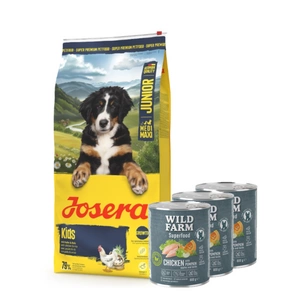 JOSERA Kids 12,5 kg + WILD FARM Superfood Chicken (Vištiena su moliūgais, obuoliais ir žolelėmis) 3x800 g pašaro šunims be grūdų