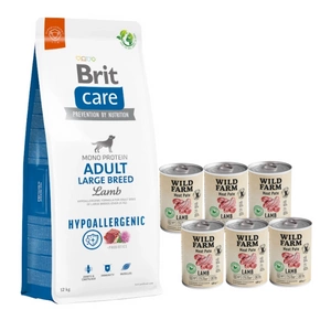 BRIT CARE Dog Hypoallergenic Adult Large Breed Lamb 12kg + Wild Farm Pate Lamb 6x400g ėrienos ėdalas šunims be glitimo