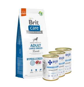 BRIT CARE Dog Hypoallergenic Adult Large Breed Lamb 12kg + ENZO VET Hipoalerginė dieta su kalakutiena šunims 3x400g