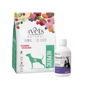 DOLINA NOTECI 4Vets Natural Hepatic sausas pašaras šunims, sergantiems kepenų ligomis, 1kg + Lab-v Hepasil Dog & Cat preparatas šunų ir kačių kepenų veiklai gerinti 250 ml