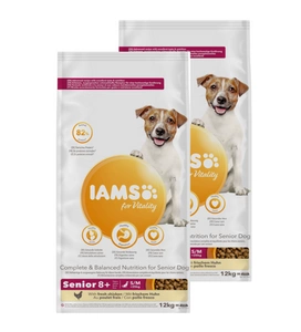 IAMS sausas pašaras Vitality vyresniems mažiems ir vidutiniams šunims, su šviežia vištiena 2x12kg