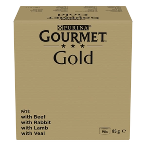 Purina Gourmet Gold Mousse mišinys 96x85g (jautiena, triušiena, ėriena, veršiena)