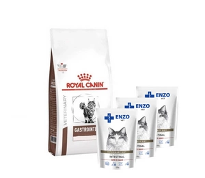 ROYAL CANIN Gastro Intestinal GI 32 4kg CAT + ENZO VET Žarnynas su ėriena padaže katėms 3x100g
