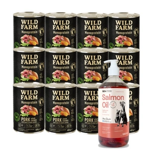 Wild Farm Monoprotein Pork 12x400g hipoalerginis maistas šunims + LAB V Lašišų aliejus šunims ir katėms 1000ml