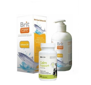 Brit Care Lašišų aliejus 1000ml + LAB-V Calm Support - streso ir elgesio sutrikimų simptomų palaikymas 45 kapsulės