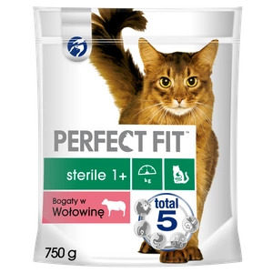 PERFECT FIT (sterilus 1+) 750g jautienos turtingas sausas ėdalas katėms po sterilizacijos