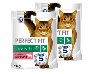 PERFECT FIT (sterilus 1+) 2x750g jautienos turtingas sausas ėdalas katėms po sterilizacijos