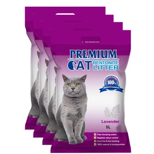Premium Cat Clumping Bentonite Litter - levandų kraikas katėms 4x5L