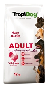 TROPIDOG Premium suaugusiems, vidutinių ir didelių veislių šunims- kalakutiena su ryžiais 12kg