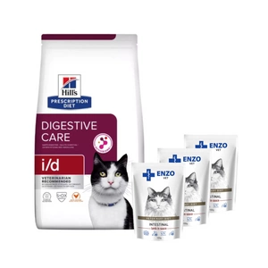 HILL'S PD Prescription Diet Feline i/d 3kg + ENZO VET Žarnynas su ėriena padaže katėms 3x100g