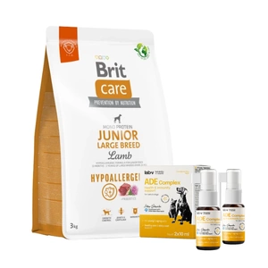 BRIT CARE Dog Hypoallergenic Junior Large Breed Lamb 3kg + Lab-V ADE Complex - vitaminų A, D ir E kompleksas šunims ir katėms