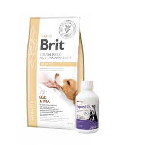 Brit gf veterinary diets dog Hepatic 12kg + Lab-v Hepasil Dog & Cat preparatas šunų ir kačių kepenų veiklai gerinti 250 ml