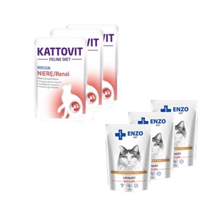 Kattovit Niere/Renal ančių 3x85g paketėlis + ENZO VET šlapalas su jautiena želė katėms 3x100g