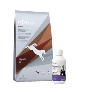 TROVET HLD Hepatic (šuniui) 3kg + Lab-v Hepasil Dog & Cat preparatas šunų ir kačių kepenų veiklai gerinti 250 ml