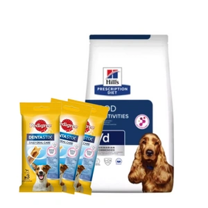 HILL'S PD Prescription Diet Canine z/d Jautrumas maistui 10kg + 3xDentaStix NEMOKAMAI