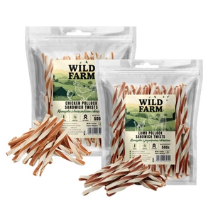 WILD FARM Sumuštinis su ėriena ir menke 500g + sumuštinis su vištiena ir menke 500g skanėstai šunims