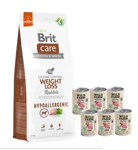 BRIT CARE Weight Loss Rabbit 12kg + Wild Farm Pate Lamb 6x400g ėrienos ėdalas šunims be glitimo