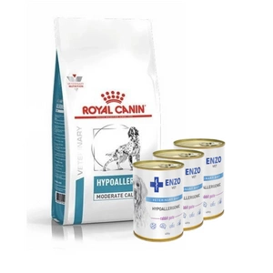 ROYAL CANIN Hypoallergenic Moderate Calorie HME23 14kg + ENZO VET Hipoalerginė dieta su triušiena šunims 3x400g