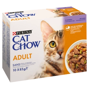 PURINA Cat Chow Suaugusių kačių ėdalas su ėriena ir šparaginėmis pupelėmis drebučiuose 10x85g