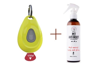 Inmoless ultragarsinis repelentas nuo blusų ir erkių naminiams gyvūnams "Inmoless Pet" - Geltonas + purškalas nuo vabzdžių PETS ANTI INSECT