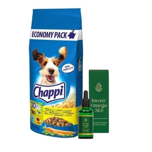 CHAPPI 13,5 kg - sausas maistas šunims su paukštiena ir daržovėmis + LAB-V Omega 3 ir 6 riebalų rūgštys bendrai šunų ir kačių sveikatos, kailio ir odos būklei gerinti 50ml