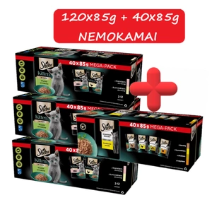 SHEBA Kitten skonio pakuotė - visavertis drėgnas maistas kačiukams su padažu (gabalėliai su: lašiša, vištiena) 120x85g + 40x85g NEMOKAMAI